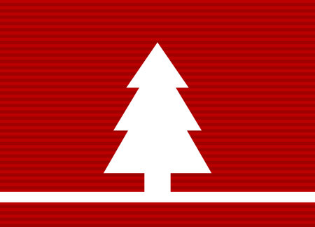 Simple christmas card with red striped background and white fir treeの写真素材