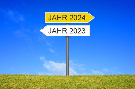 Years 2023 and year 2024 on waywiser in german languageの写真素材