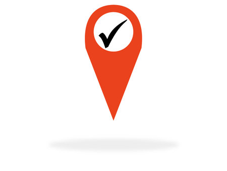 Red Marker for map showing Checkmarkの写真素材