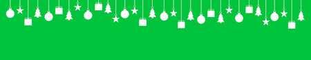 Wide christmas banner with hanging decoration - Green and whiteの写真素材