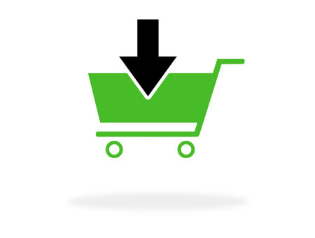 Green add to cart icon with shadowの写真素材