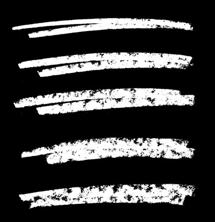 Set of 5 white hand painted grunge strokes on black backgroundの写真素材