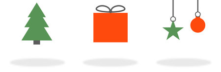 Christmas icons: Fir tree, gift and decorationの写真素材
