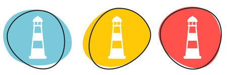 Colorful Button Banner blue, orange and red: Lighthouse iconの写真素材