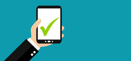 Hand with Smartphone: Checkmark - Flat Designの写真素材