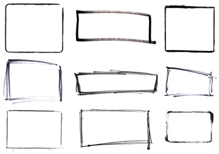 Set of hand painted black rectangle frames made with pencilの写真素材