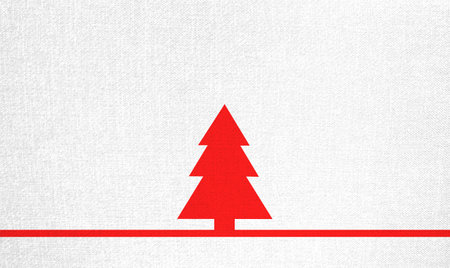 Simple white christmas linen background: Red fir tree with stripe and copy spaceの写真素材