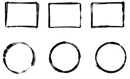 Set of Rectangle Frames and Circles painted with black grunge colorの写真素材