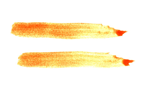 Two hand painted watercolor stripes painted with orange colorの写真素材