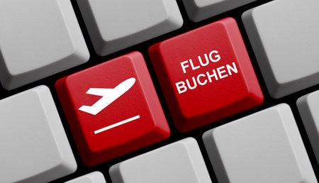 Buy flight tickets in german language online - 3d illustrationの写真素材