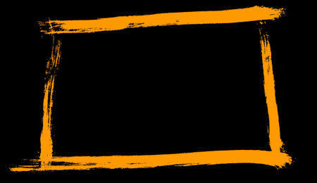 Hand painted orange rectangle frame on black backgroundの写真素材
