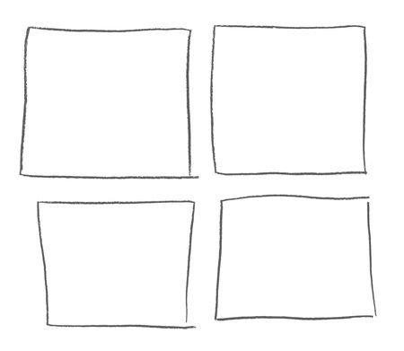 Set of 4 black empty hand drawn rectangle framesの写真素材