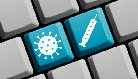 Coronavirus Vaccnation - computer keyboard 3d illustrationの写真素材