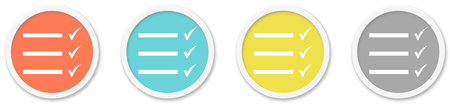 4 round Buttons with Checklist Icon red, blue, yellow and greyの写真素材