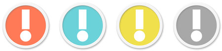 4 round Buttons with Error or Warning Icon red, blue, yellow and greyの写真素材