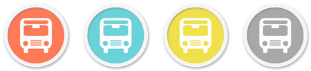 4 round Buttons with Bus Icon red, blue, yellow and greyの写真素材
