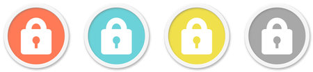 4 round Buttons with Lock or Security Icon red, blue, yellow and greyの写真素材