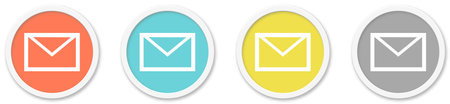4 round Buttons with E-Mail or Letter  Icon red, blue, yellow and greyの写真素材