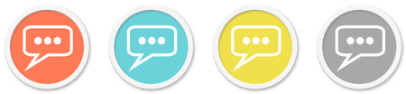 4 round Buttons with Communication or Contact Icon red, blue, yellow and greyの写真素材