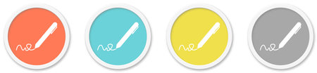 4 round Buttons with Signature or Pencil Icon red, blue, yellow and greyの写真素材