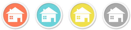 4 round Buttons with Home or Real Estate Icon red, blue, yellow and greyの写真素材