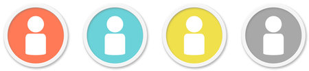 4 round Buttons with Person or Account Icon red, blue, yellow and greyの写真素材