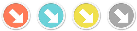 4 round Buttons with Arrow down Icon red, blue, yellow and greyの写真素材