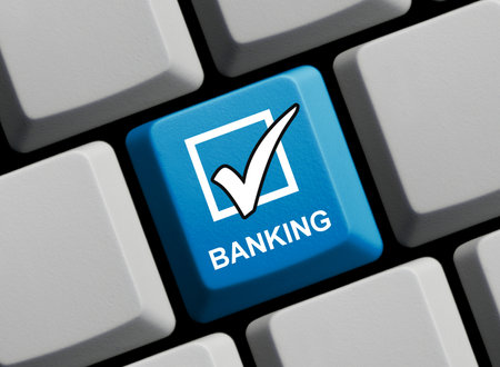 Banking - computer keyboard 3d illustrationの写真素材