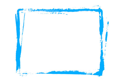 Hand painted light blue rectangle frame on white backgroundの写真素材