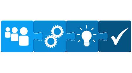 Puzzle Pieces Button banner showing Teamwork and Business Successの写真素材