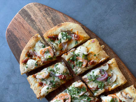 Seafood Roman pizza with Tom Yam stileの写真素材