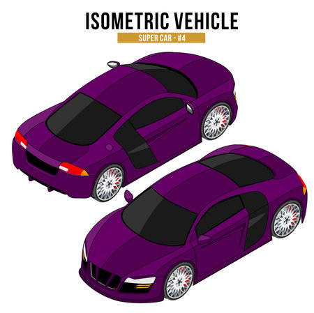 Isometric purple sports car on a white background. Vector illustration.のイラスト素材