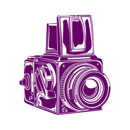 Vintage camera isolated on white background. Vector illustration in retro style.のイラスト素材