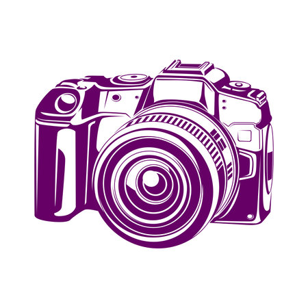 Vector illustration of a professional camera isolated on a white background. Can be used as a print on t-shirts and bags.のイラスト素材