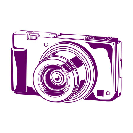 Vintage photo camera icon vector isolated on white background. Retro photo camera.のイラスト素材