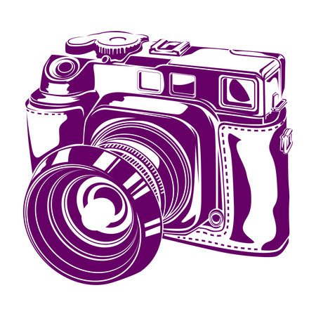 Retro camera. Minimal yet detailed silhouette of a compact rangefinder camera, ideal for retro-style visuals, photography icons, and clean graphic design projects.のイラスト素材