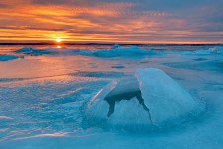 Natural ice formation at sunset, NÃ¤sbokrok, Halland, Swedenの写真素材