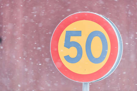 Speed limit 50 kmh traffic signの写真素材
