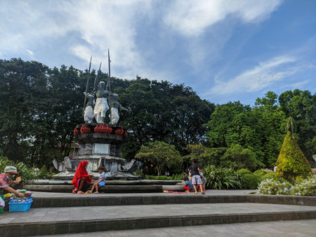 Bali, Indonesia - May 28, 2022: Monument of Puputan Badung. Mascot statue at Puputan Badung Field or Puputan garden, Denpasar, Bali, Indonesia.のeditorial素材
