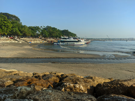 The ship docked at the Sanur Port, Bali, Indonesia on May 22, 2022のeditorial素材