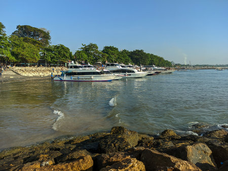 The ship docked at the Sanur Port, Bali, Indonesia on May 22, 2022のeditorial素材