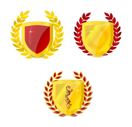 glossy gold classic emblem set isolatedの写真素材