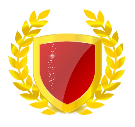 Gold emblem of colorful shieldの写真素材