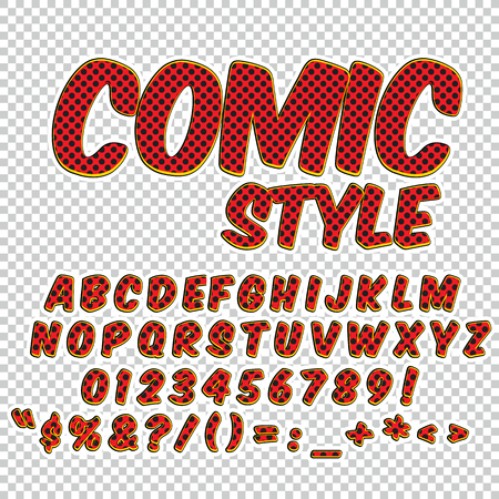 Comic alphabet set. Letters, numbers and figures for kids' illustrations websites comics banners.のイラスト素材