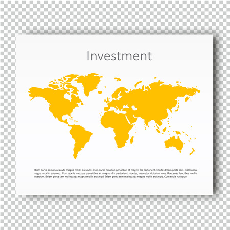 Investment World Map Presentation slide Template, Business Layout design, Modern Style, Vector design illustration. Yellow color version.のイラスト素材