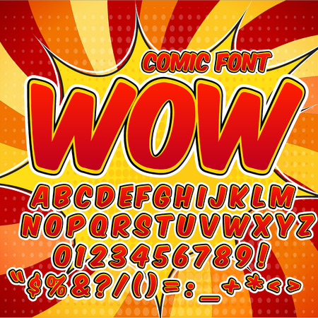 Alphabet collection set. Comic pop art style. Light color version. Letters, numbers and figures for kids' illustrations, websites, comics, banners.のイラスト素材