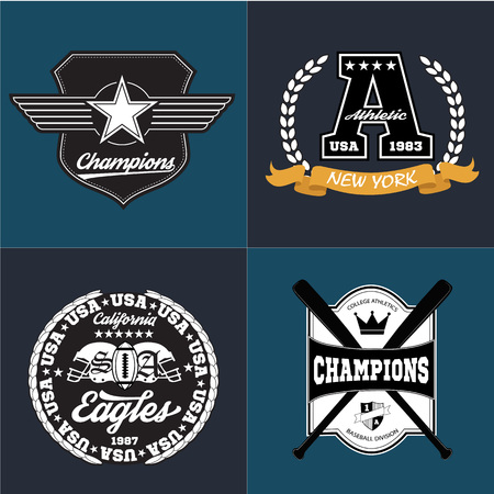 Sport athletic champions college baseball football emblem collection. Vector Graphics and typography t-shirt design for apparel. Isolated very easy to use.のイラスト素材