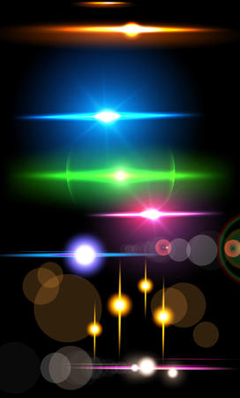 Collection of beautiful bright lens flares. Lighting effects of flash. Easy to use.のイラスト素材