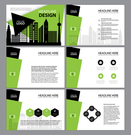 Presentation templates, Infographic elements template flat design. Green style. Set for annual report brochure flyer leaflet marketing advertising banner templateのイラスト素材