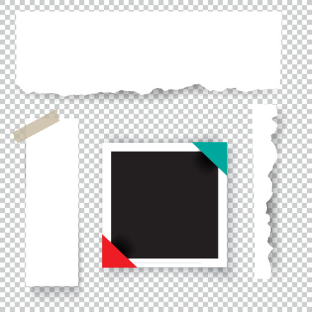 Set of blank Torn paper sheets. Vector note pieces collection with sticky tape.のイラスト素材